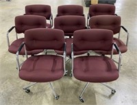 Set of 8 Chrome Office Chairs w/ Burgundy Cover