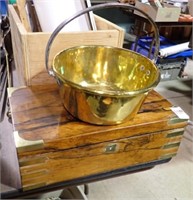 INLAID BRASS & WOOD BOX + BRASS PAIL