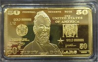 24k gold-plated $50 1oz bar