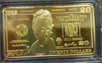 24k gold-plated $20 1oz bar