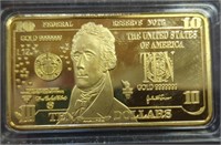24k gold-plated $10 1oz bar