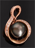 Diamond Tahitian Pearl 14K Gold Pendant