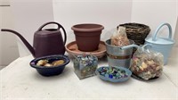 Watering Cans, Planter tray, Glass accent pebbles