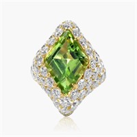 14K YELLOW GOLD 6.00CT DIAMOND 8.00CT PERIDOT RING