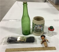 Misc lot w/ glass bottle