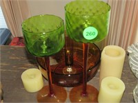 Amber bowl and candle holders