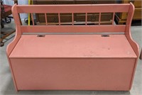 Pink painted entryway storage bench, measures 29"