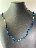 27" Sterling Turq/Lapis/Pearl Necklace 18 Grams
