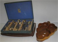 Vintage flatware, wood serving tray and a Woods