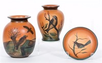 3 Ipsen Pottery Pieces, 2 Vases & Small Dish