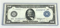 1914 Series $50 Silver Certificate Bank Note.