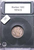 1914 S BARBER DIME VF