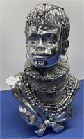 Modern Silver Finish African Lady Bust 14” h