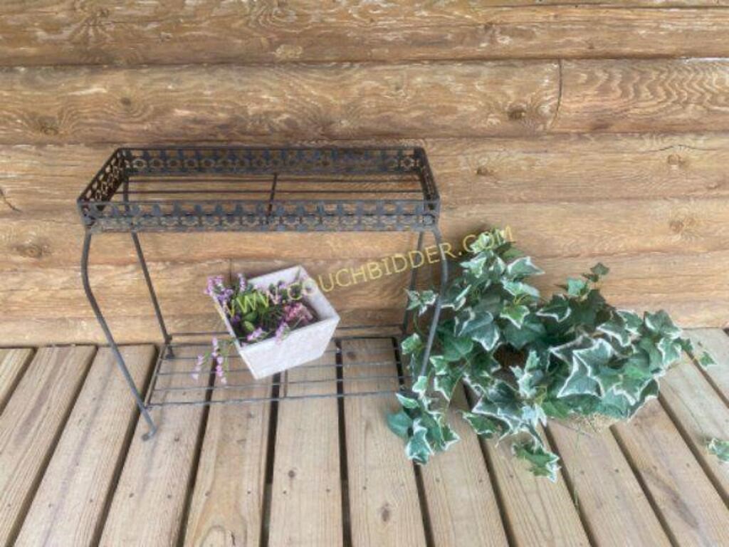 Metal Plant Stand and Faux Plants