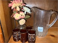 ANTIQUE PITCHER, JAPANESE CUPS AND VASE