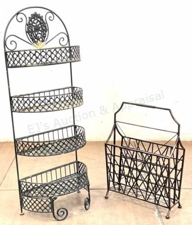 (2pc) Wrought Iron 4-tier Shelf & Magazine Rack