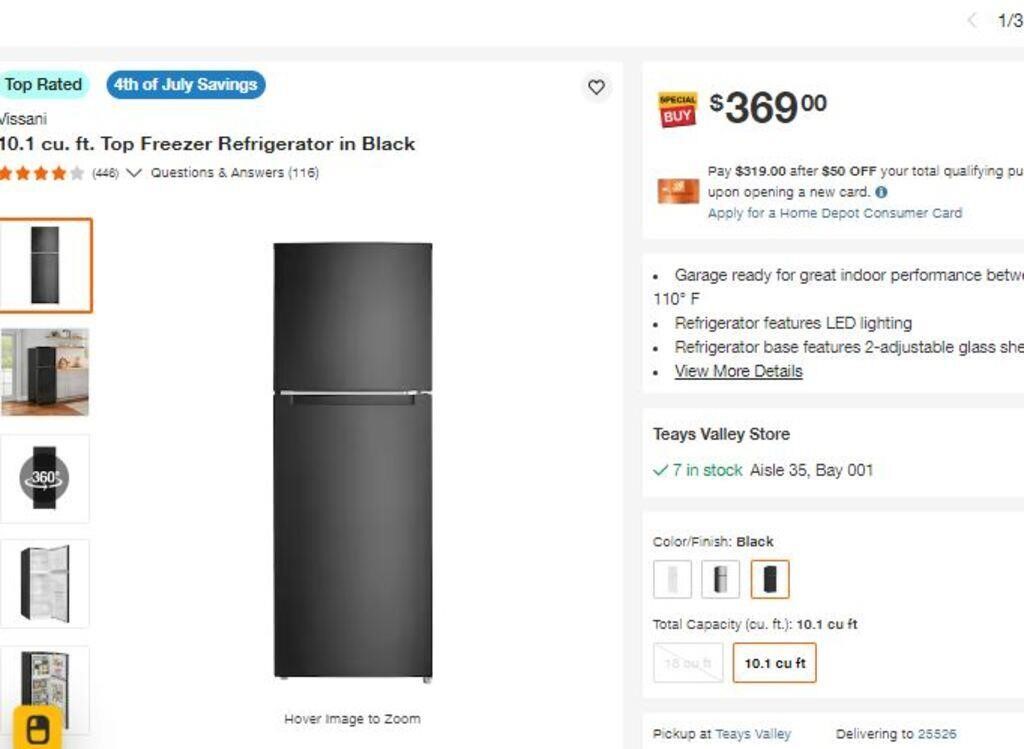 A1008 10.1 cu. ft. Top Freezer Refrigerator Black