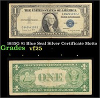 1935G $1 Blue Seal Silver Certificate Grades vf+ M