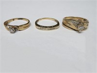 3-10k gold rings with diamonds, 7 gms