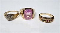 3-10k gold rings with semi precious stones, 12 gms