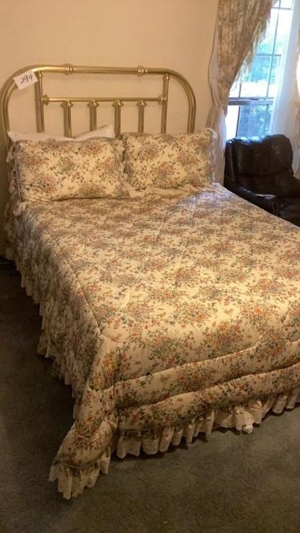 Full size, brass headboard, including comforter,