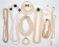 (10+/-) PCS. COSTUME PEARL NECKLACES and BRACELETS