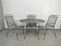 Wrought Iron Mesh Patio Table With 3 Chairs