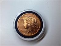 1- Oz .999 Fine Copper Round 1921 Peace Dollar