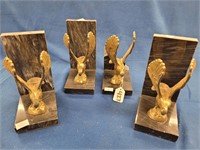 (4) Brass Eagle Marble Backed Book Ends