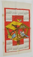Vintage 1975 Linen Calendar Towel - Bird Motif