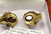 18KT Y/GOLD 4CT ANN GARRITT RED GARNET EARRINGS