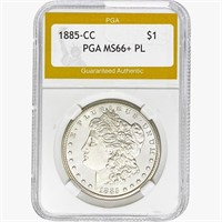 1885-CC Morgan Silver Dollar PGA MS66+ PL
