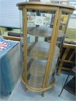 Oak Curved Glass China Cabinet w/ 3 Oak Shelves -