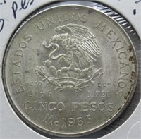 1953 Mexico Cinco Pesos. 27 Grams Silver .720