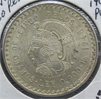1949 Mexico Cinco Pesos. 30 Grams Silver .900