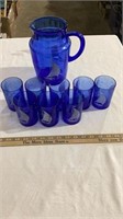 Vintage sailboat cobalt blue glass cup set with