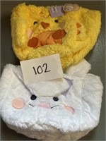 (2) plush Easter baskets; bunny; chick