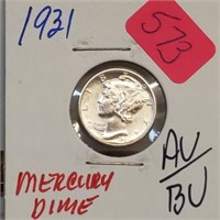 1931 90% Silver AU/BU Mercury Dime 10 Cents