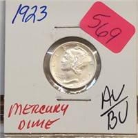 1923 90% Silver AU/BU Mercury Dime 10 Cents