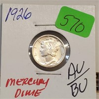 1926 90% Silver AU/BU Mercury Dime 10 Cents