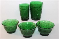 Five Pieces Of Spruce Green Tiara, Indiana Glass
