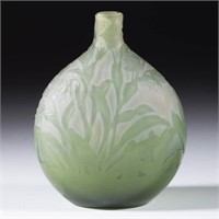 GALLE CAMEO ART GLASS CABINET VASE, green floral