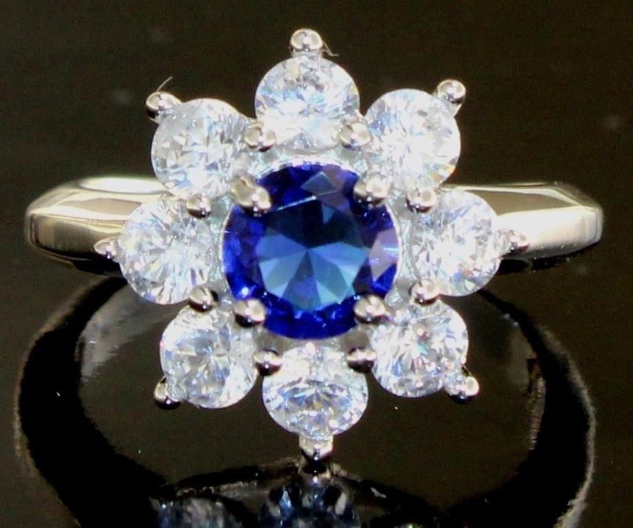 Brilliant Sapphire & White Topaz Ring