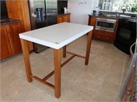 Glossy White Island Table with wooden legs