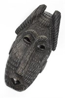Tribal Gouge-Carved Horned War Mask, Ethnographic