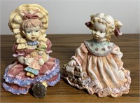 Lot of 2 Fancy Little Girl Resin Figurines 4"
