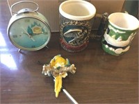 Vintage Clock, Tiki Glass, Stein, Mugs