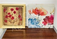 2 floral prints "Poppies" - 1 framed - 11.5" sq