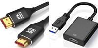NEW $31 2PK-10FT HDMI Cable & USB-HDMI Adapter
