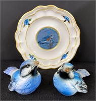 Vtg Goebel Bluebird Pair w/Pfaltzgraff Plate